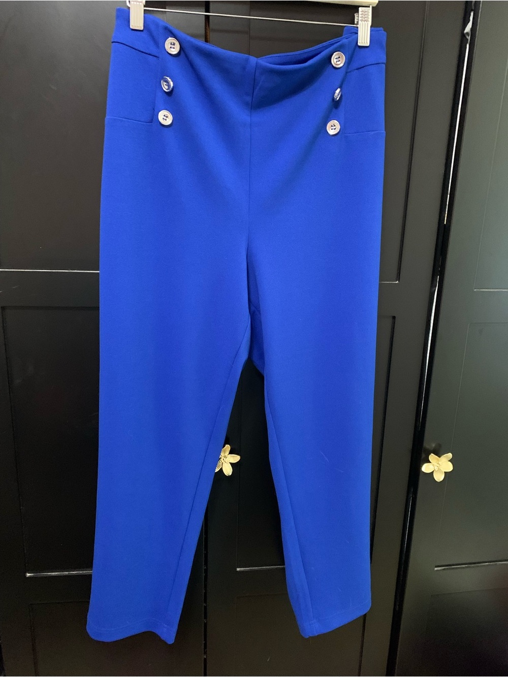 Soho Apparel Royal Blue Ponte Button-Accent Pants comfy office work wear